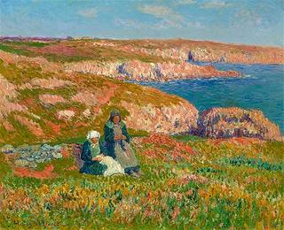 Two Bretons at the cliffs at Moelan, Finistere
