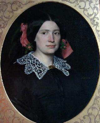 Portrait of a Woman with a Pink Ribbon and Lace Collar