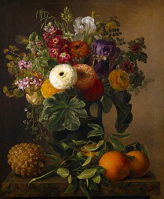 Still life with flowers in an antique vase