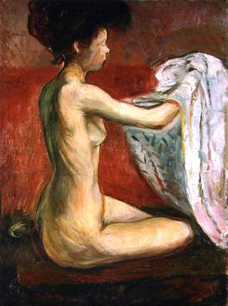 Seated Nude against a Red Background