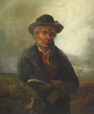 A Country Man in Landscape, Smoking a Pipe
