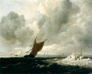 Stormy Sea with Sailing Boats