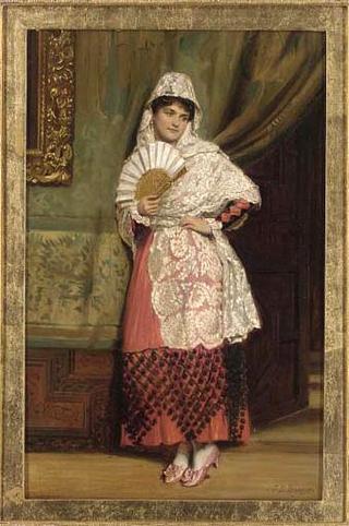 A Spanish Lady with a Fan in an Interior