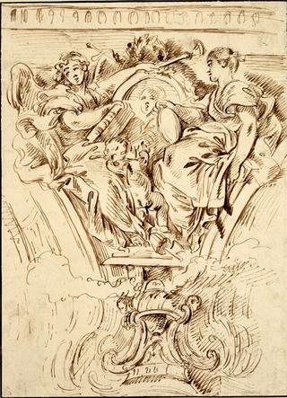 Study of a Decorative Design with a Portrait between the Muse Clio and the Allegory of Fame