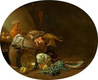 A Kitchen Still Life of a Hare, a Mallard, Artichokes, Cabbage, a Fish, etc.