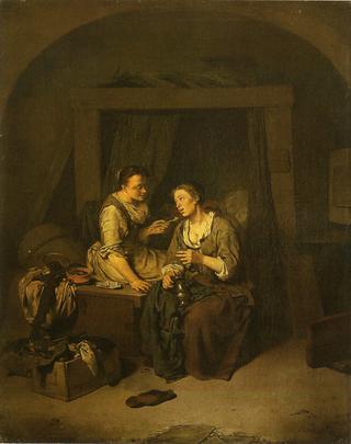 Two Women Drinking and Smoking