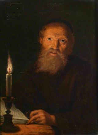 An Old Man Reading by Candlelight