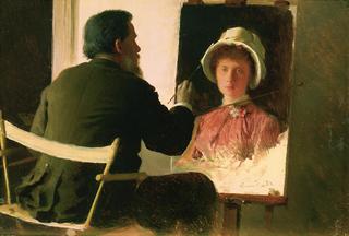 Ivan Kramskoi Painting a Portrait of His Daughter Sofia
