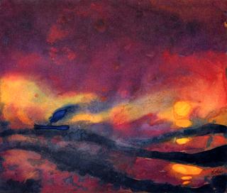 Red Sea with Setting Sun and Steamship
