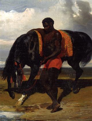 African Tending a Horse by the Sea