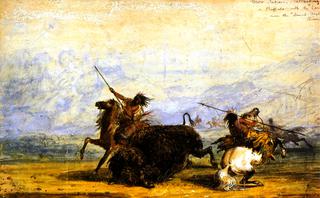 Crow Indians Attacking a Buffalo with the Lance near the Sweet Water River