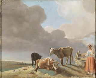 Landscape with Cows, Sheep and Shepherdess