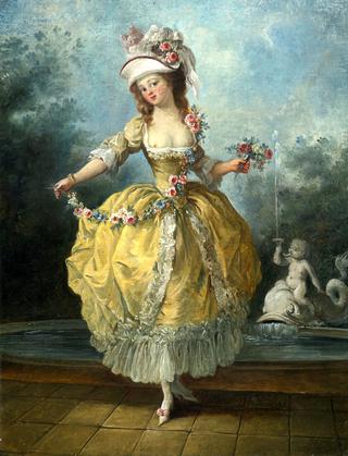 A Young Lady in a Garden, Holding a Garland of Flowers