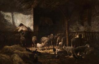 Interior with Sheep and Shepherd