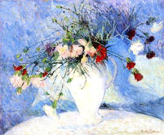 Carnations in White Vase