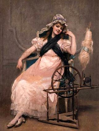 A Young Beauty at a Spinning Wheel