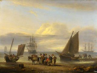 Coast Scene with Shipping and Figures