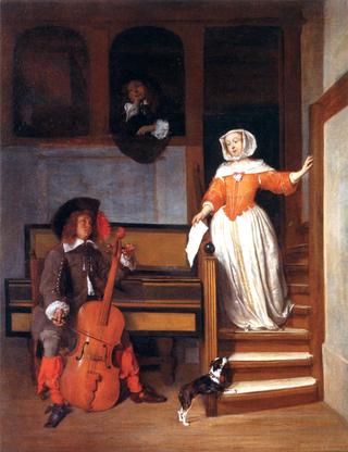 调大提琴的男人和下楼梯的女人