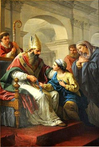 Germanus of Auxerre Giving a Medallion to Genevieve