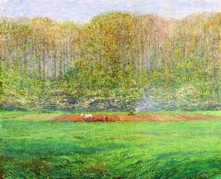 Spring Landscape with a Farmer and White Horse