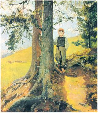 Peasant boy at the forest edge
