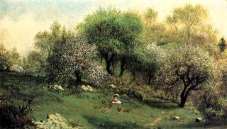 Girl on a Hillside, Apple Blossoms
