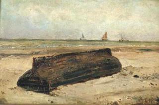 An Upturned Boat on a Beach
