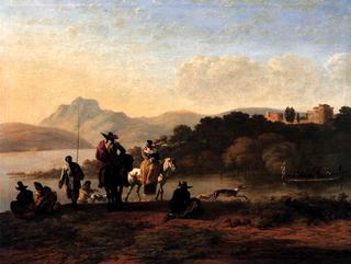 Italian Landscape with Riders and Fishermen