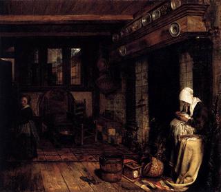 Dutch Interior with Woman Sewing