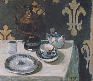 Still life with blue and white porcelain tea set