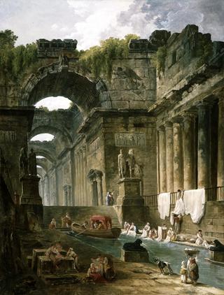 有洗衣妇的罗马浴室的废墟