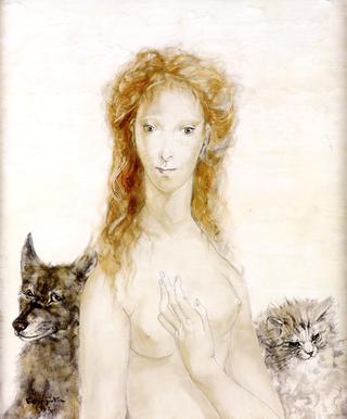 Portrait of a Girl with Her Cat and Dog