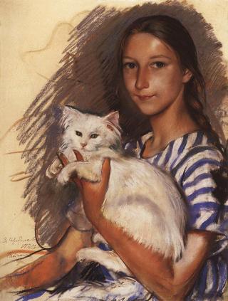 Portrait of Natasha Lancere with a Cat