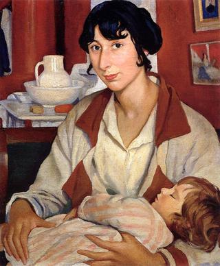 Portrait of A.A. Cherkesova-Benois and his son Alexander