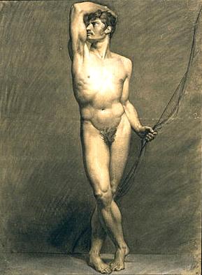 Male Nude Standing with Arm Raised
