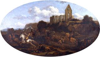 Troopers Plundering with a Ruined Church in the Background