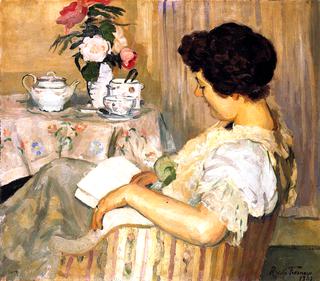 Alice Reading beside a Cup of Tea