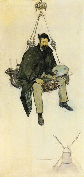 Retrat de Santiago Rusiñol al damunt d'una làmpada