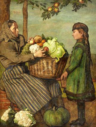 Grandmother and granddaughter with a basket of vegetables