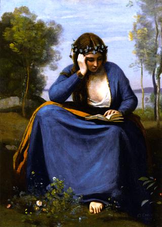 Woman Crowned with Flowers Reading