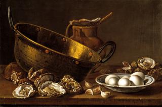 Still Life with Oysters, Garlic,Eggs and Pots