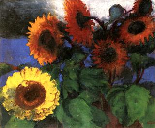 Yellow and Brown-Red Sunflowers