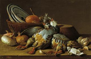 Still Life with Partridges, Onions, Garlic and Containers
