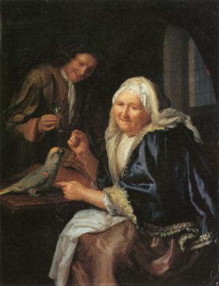 Old Woman with Cavalier and Parrot