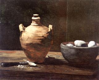 Still LIfe with Ceramic Jug, Eggs and Knife
