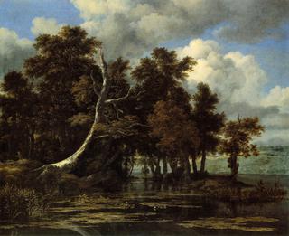 Oaks at a lake with Water Lilies