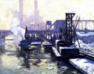 Winter Industrial Landscape on the Chicago River