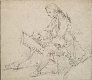 Seated Young Artist Holding Drawing Materials