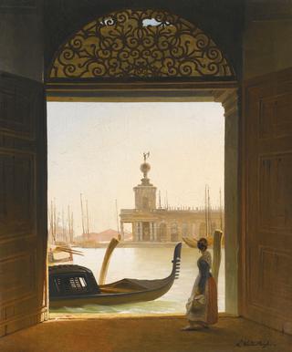 Venice, a view of the Dogana seen through a large doorway