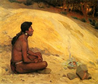 Indian Seated by a Campfire